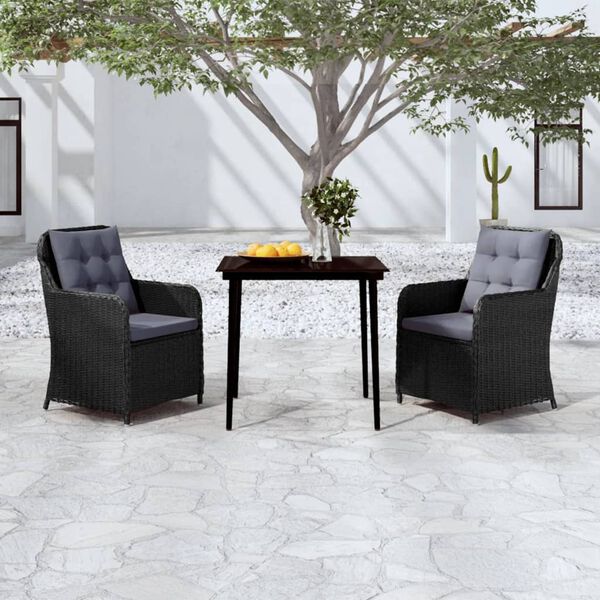 vidaXL 3 Piece Garden Dining Set Black