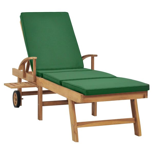 vidaXL Sun Lounger with Cushion Solid Teak Wood Green