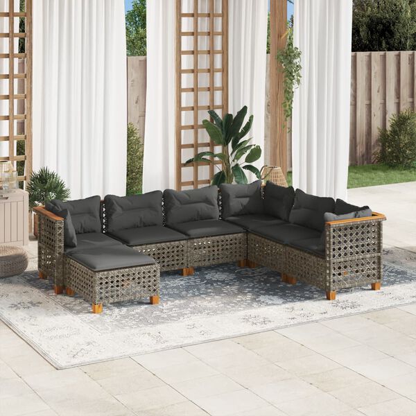vidaXL 7 Piece Garden Sofa Set with Cushions Grey Poly Rattan