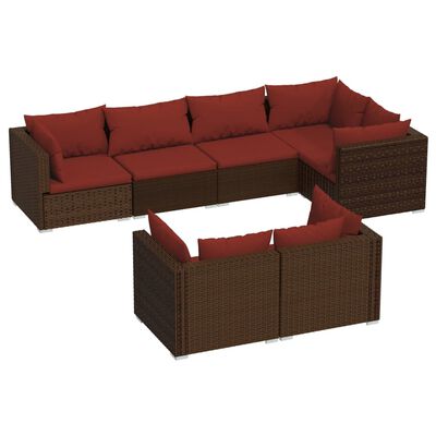 vidaXL 7 Piece Garden Lounge Set with Cushions Brown Poly Rattan
