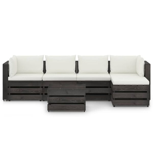 vidaXL 6 Piece Garden Lounge Set with Cushions Grey Impregnated Wood