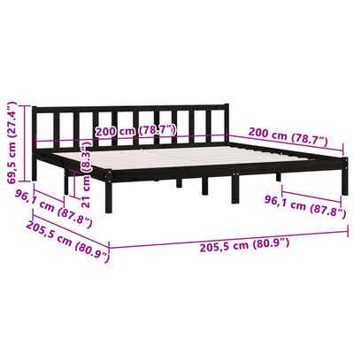 vidaXL Bed Frame without Mattress Black Solid Wood 200x200 cm