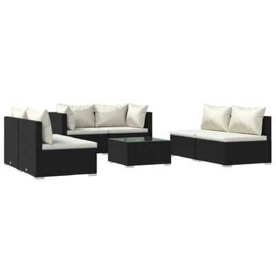 vidaXL 7 Piece Garden Lounge Set with Cushions Poly Rattan Black