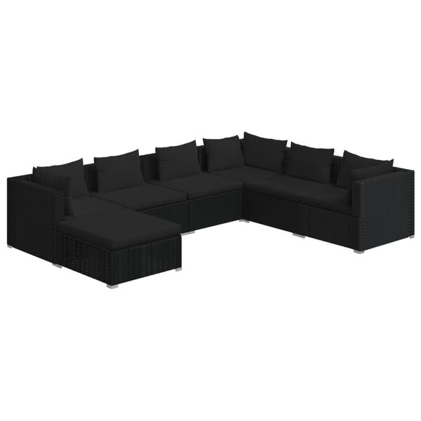 vidaXL 7 Piece Garden Lounge Set with Cushions Poly Rattan Black