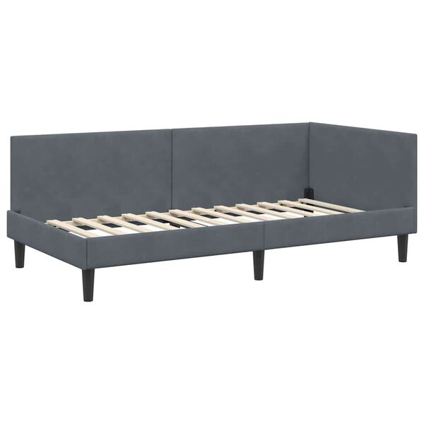 vidaXL Corner Bed Frame with Headboard Dark Grey 90 cm x 200 cm Velvet