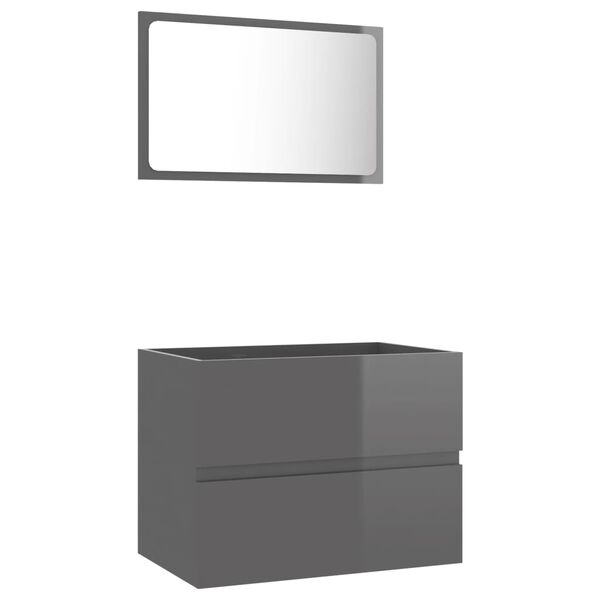 vidaXL 2 Piece Bathroom Furniture Set High Gloss Grey Engineered Wood