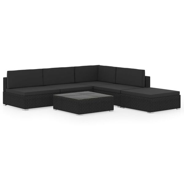 vidaXL 6 Piece Garden Lounge Set Black with Cushions Poly Rattan