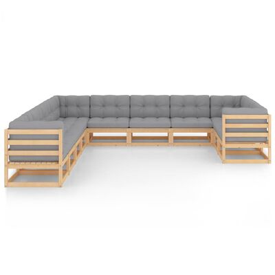 vidaXL 11 Piece Garden Lounge Set with Cushions Solid Pinewood