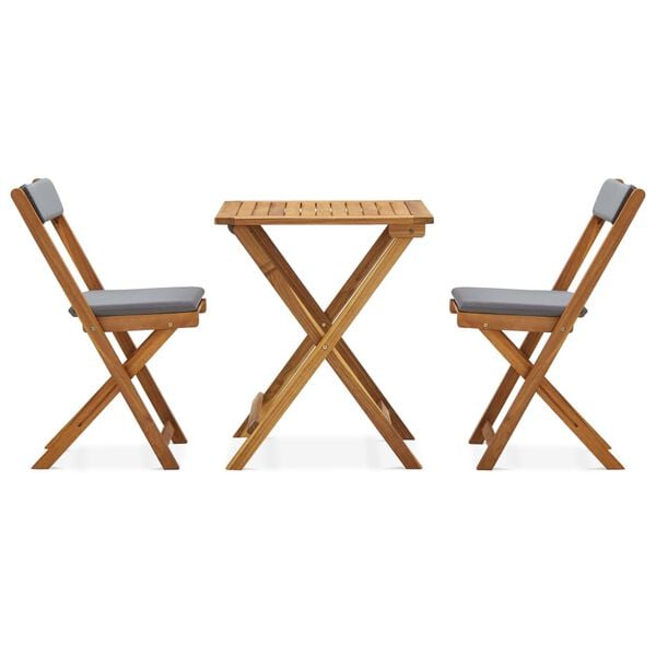vidaXL 3 Piece Folding Bistro Set with Cushions Solid Acacia Wood