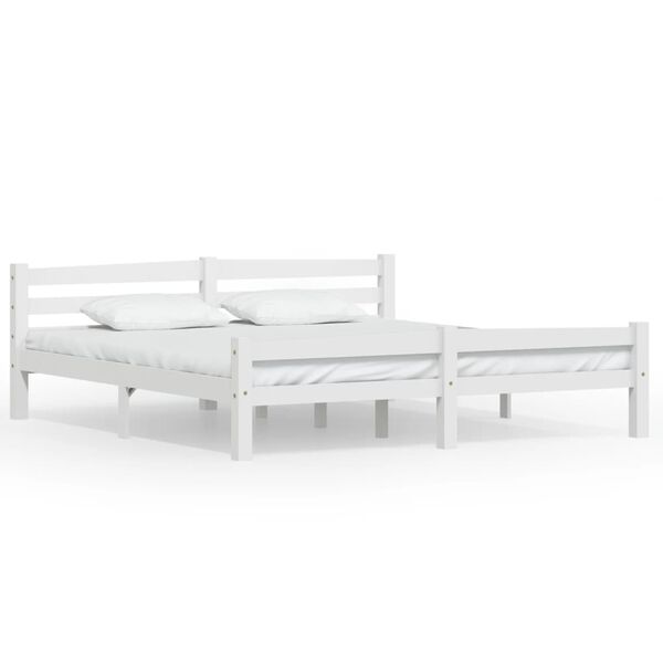 vidaXL Bed Frame without Mattress White Solid Pinewood 180x200 cm Super King
