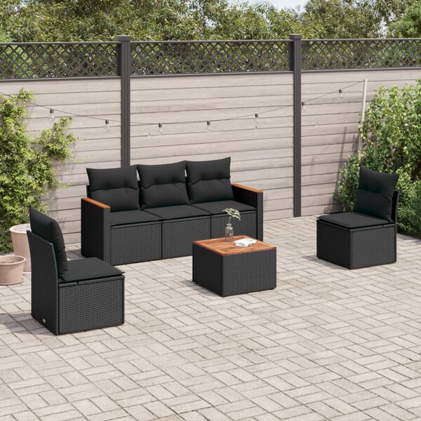 vidaXL 6 Piece Garden Sofa Set with Cushions Black Poly Rattan