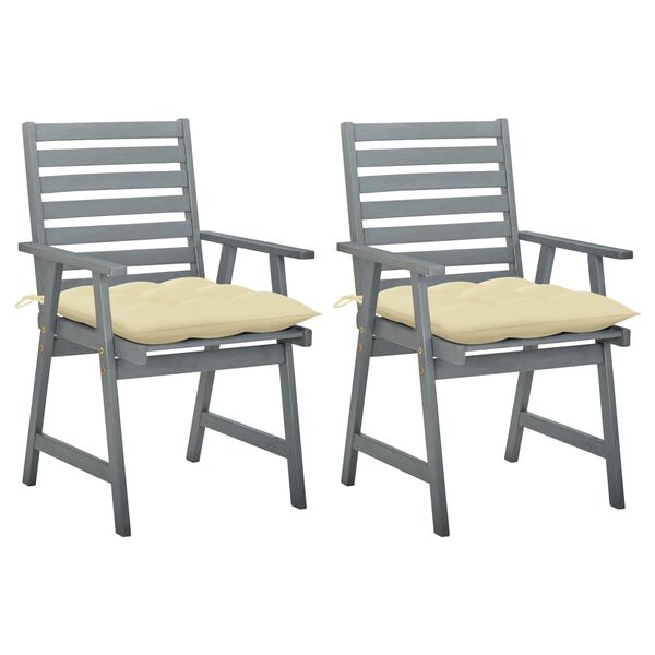 vidaXL Outdoor Dining Chairs with Cushions 2 pcs Solid Acacia Wood