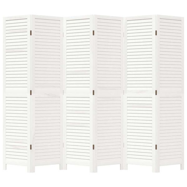 vidaXL Room Divider 6 Panels White Solid Wood Paulownia