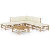 vidaXL 6 Piece Garden Lounge Set with Cream White Cushions Bamboo