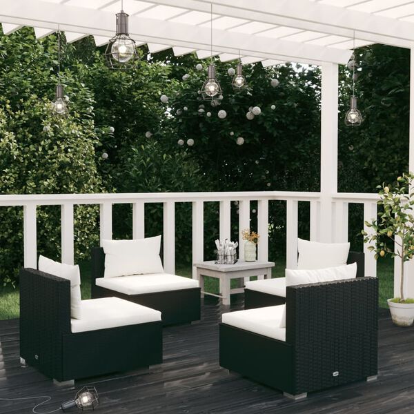 vidaXL 4 Piece Garden Lounge Set with Cushions Poly Rattan Black