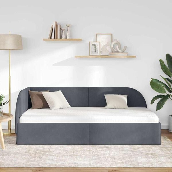 vidaXL Corner Bed Frame with Headboard Dark Grey 90 cm x 200 cm Velvet