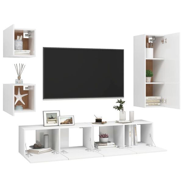 vidaXL 5 Piece TV Cabinet Set White Engineered Wood
