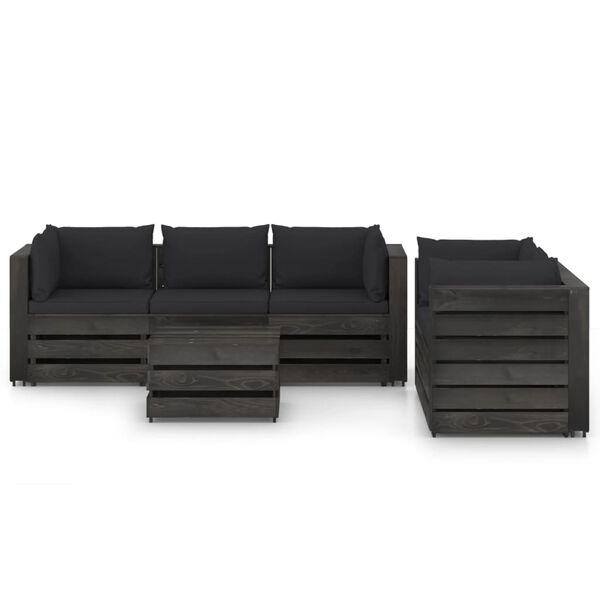 vidaXL 6 Piece Garden Lounge Set with Cushions Grey Impregnated Wood