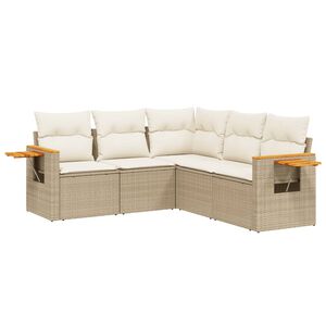 vidaXL 5 Piece Garden Sofa Set with Cushions Beige Poly Rattan