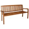 vidaXL 3-Seater Stacking Garden Bench 159 cm Solid Teak Wood