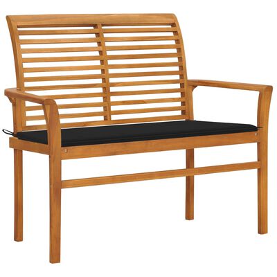vidaXL Garden Bench with Black Cushion 112 cm Solid Teak Wood