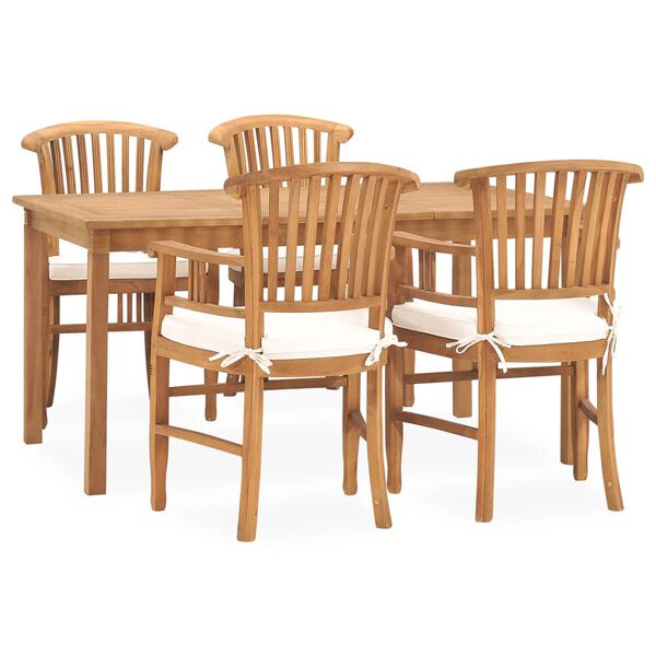 vidaXL 5 Piece Garden Dining Set with Cushions Solid Teak Wood