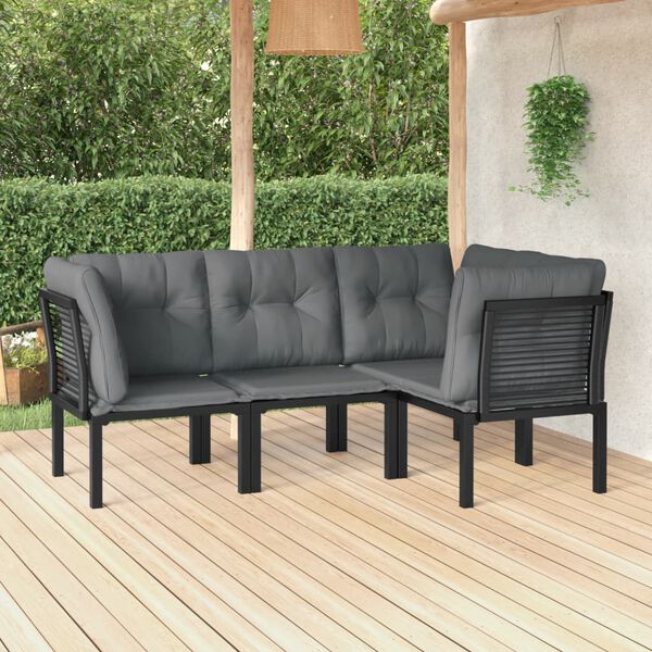 vidaXL 4 Piece Garden Lounge Set Black and Grey Poly Rattan
