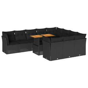 vidaXL Garden Sofa Set | Black | PE rattan | Large | Adjustable Feet