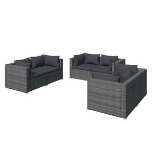 vidaXL 6 Piece Garden Lounge Set with Cushions Poly Rattan Grey