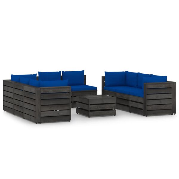 vidaXL 9 Piece Garden Lounge Set with Cushions Grey Impregnated Wood