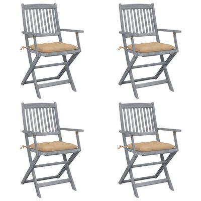 vidaXL Folding Outdoor Chairs 4 pcs with Cushions Solid Acacia Wood