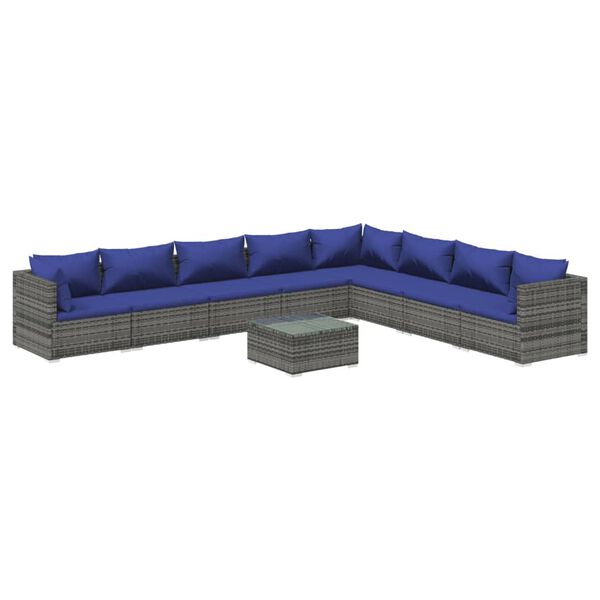 vidaXL 9 Piece Garden Lounge Set with Cushions Poly Rattan Grey