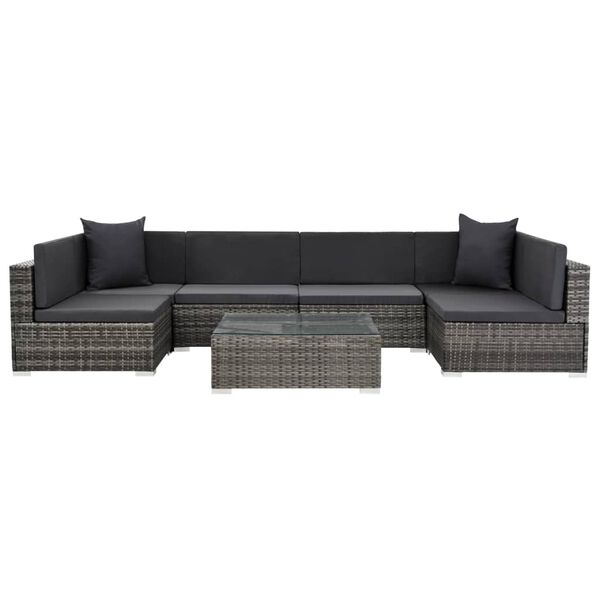 vidaXL 7 Piece Garden Lounge Set with Cushions Poly Rattan Grey