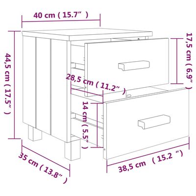 vidaXL Bedside Cabinets HAMAR 2 pcs Light Grey 40x35x44.5cm Solid Wood