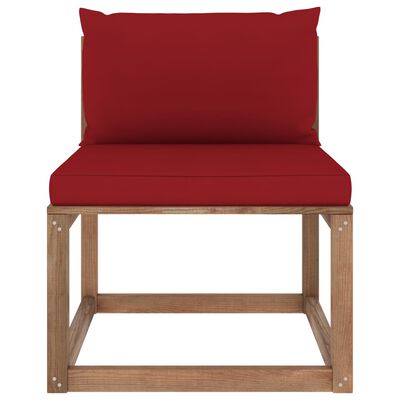 vidaXL Garden Pallet Middle Sofa with Wine Red Cushions