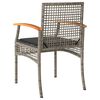 vidaXL 3 Piece Bistro Set with Cushions Grey Poly Rattan Acacia Wood