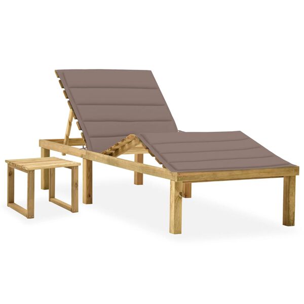 vidaXL Garden Sun Lounger with Table and Cushion Impregnated Pinewood