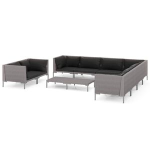 vidaXL 10 Piece Garden Lounge Set with Cushions Poly Rattan Dark Grey