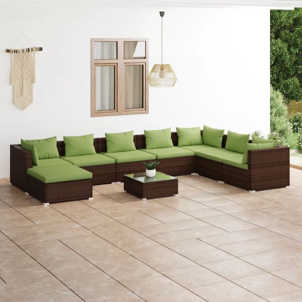 vidaXL 9 Piece Garden Lounge Set with Cushions Poly Rattan Brown