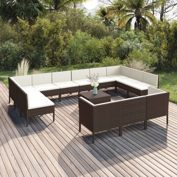 vidaXL 14 Piece Garden Lounge Set with Cushions Poly Rattan Brown