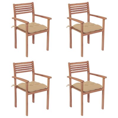 vidaXL Garden Chairs 4 pcs with Beige Cushions Solid Teak Wood