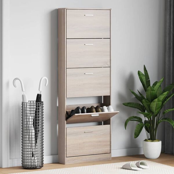 vidaXL Oak Look Wooden Shoe Cabinet with 5 Compartments