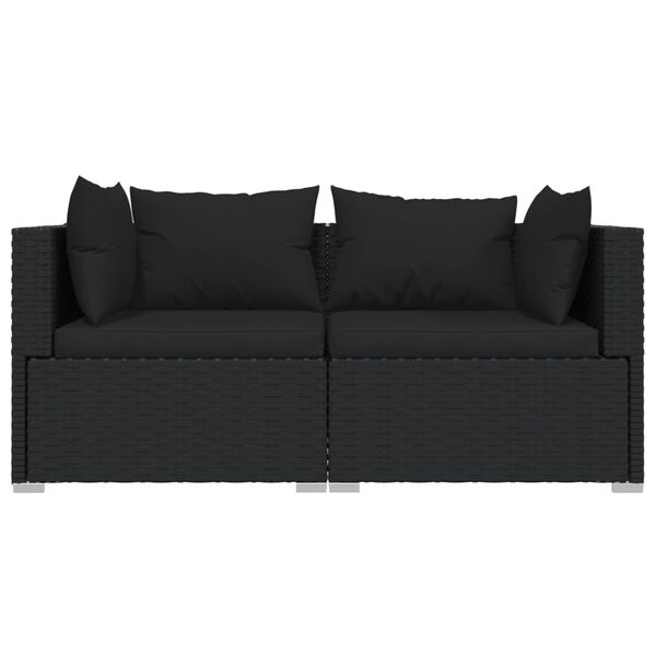 vidaXL 2-Seater Sofa with Cushions Black Poly Rattan