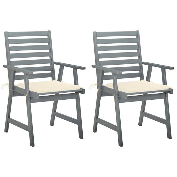 vidaXL Outdoor Dining Chairs with Cushions 2 pcs Solid Acacia Wood
