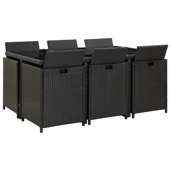 vidaXL 11 Piece Outdoor Dining Set with Cushions Poly Rattan Black