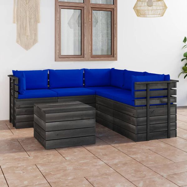 vidaXL 6 Piece Garden Pallet Lounge Set with Cushions Solid Pinewood