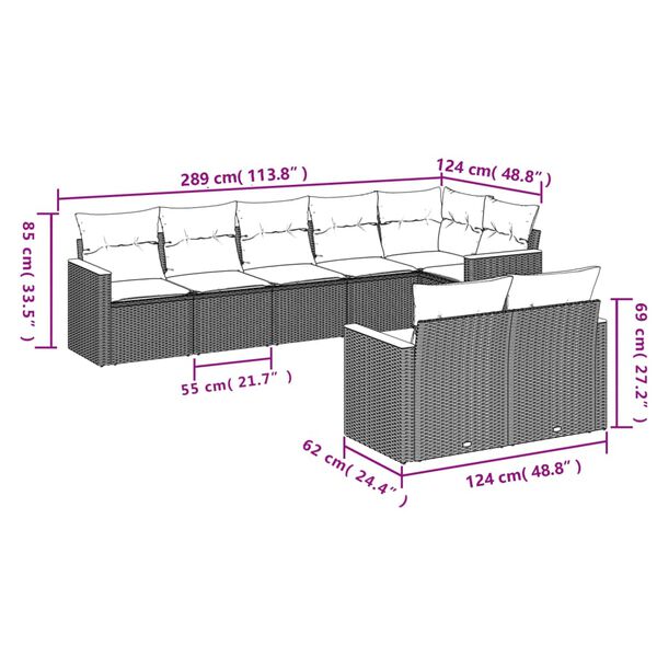 vidaXL 8 Piece Garden Sofa Set with Cushions Black Poly Rattan