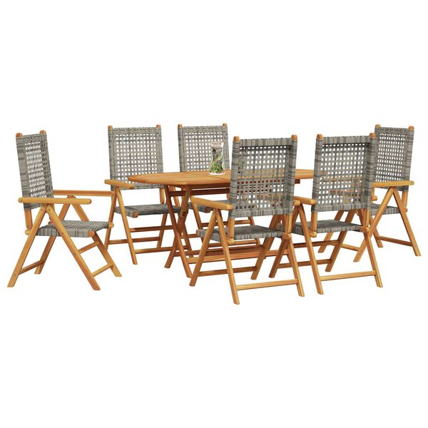 vidaXL Garden Dining Set Folding 7 pcs Grey Solid Acacia Wood