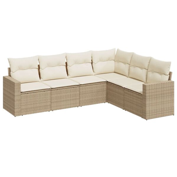 vidaXL 6 Piece Garden Sofa Set with Cushions Beige Poly Rattan