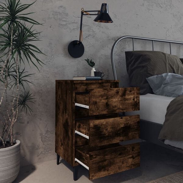 vidaXL Bed Cabinet with Metal Legs Smoked Oak 40x35x69 cm